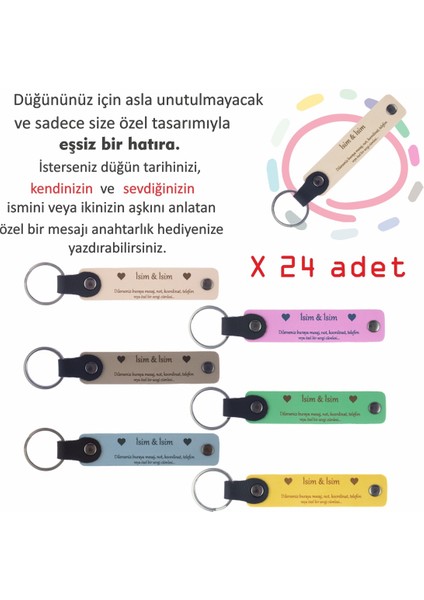 Isme Özel, 24' Lü, Düğün Töreni ve Kutlamaları Için, Yeni Çiftlere Hediyelik Deri Hatıra Anahtarlığı modelleri