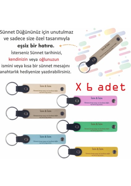 Isme Özel, 6' Lı, Sünnet Düğünü Hatırası, Sünnet Eğlencesi Için Deri Hediyelik Hatıra Anahtarlığı modelleri