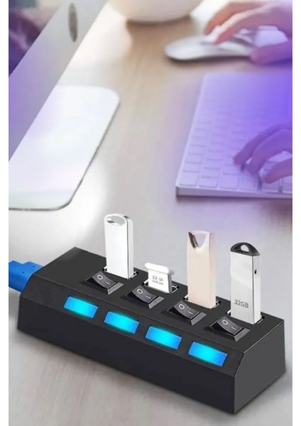USB Giriş Çoğaltma Aparatı 1 Girişi 4 Girişe Çeviren Aparat Süper Hızlı USB 3.0 Hub