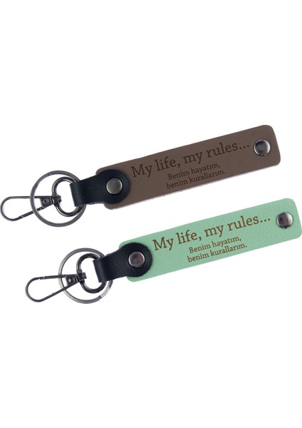 My Life Yazılı, Kancalı Deri Anahtarlık, Ikili Set, Günlük Kullanım Anahtarlık Takım