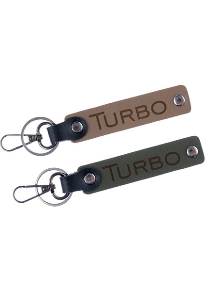 Turbo Yazı Desenli Kancalı Deri Anahtarlık, Ikili Set, Günlük Kullanım Anahtarlık Takım