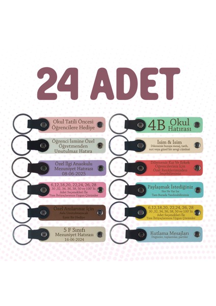 Karne Hediyesi Olarak, 24'lü Set, Isme Özel Yazılı Anahtarlık, Hediyelik