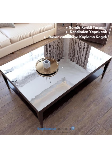 60CM×500CM Kendinden Yapışkanlı Folyo Mutfak Dolap Masa Beyaz Eşya Kaplama Duvar Kağıdı Silver