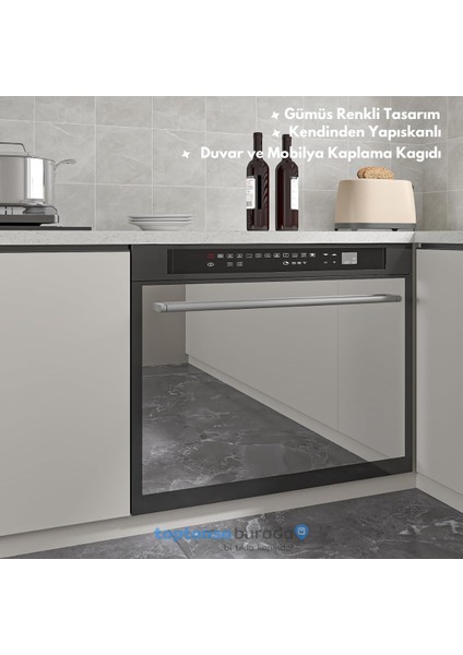 60CM×500CM Kendinden Yapışkanlı Folyo Mutfak Dolap Masa Beyaz Eşya Kaplama Duvar Kağıdı Silver