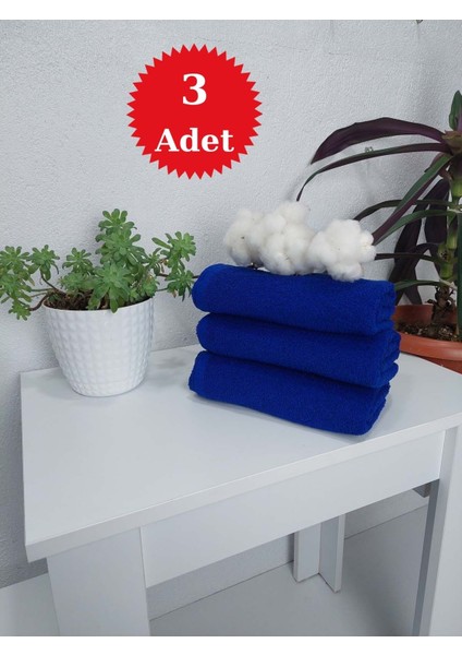 3'lü Royal Mavi Pamuklu Berber Havlusu Kuaför Havlusu - 50x90 cm - Su Çekici ve Dayanıklı
