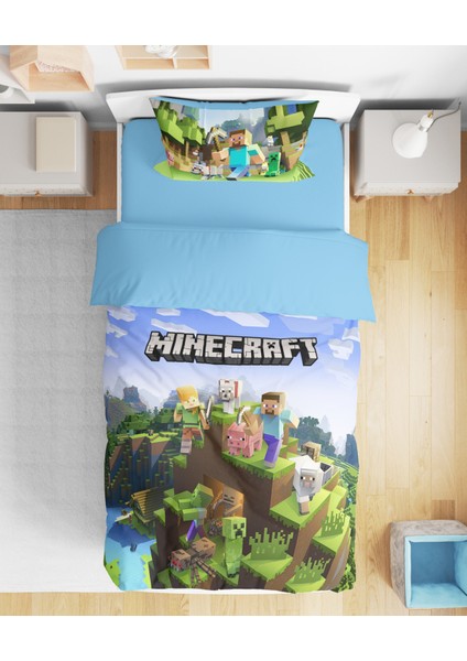 Minecraft 3D Dijital Baskılı Tek Kişilik Çarşafsız Nevresim Takımı Genç Nevresim Takımı