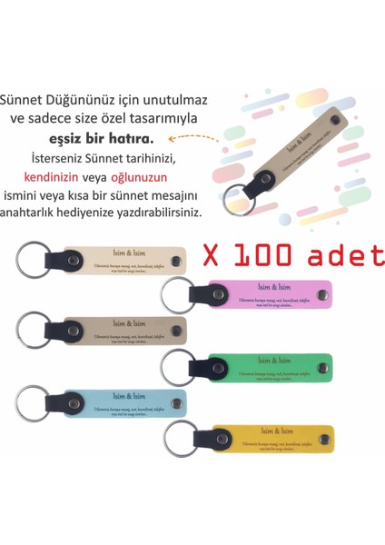 Isme Özel, 100' Lü, Sünnet Düğünü Hatırası, Sünnet Eğlencesi Için Deri Hediyelik Hatıra Anahtarlığı modelleri