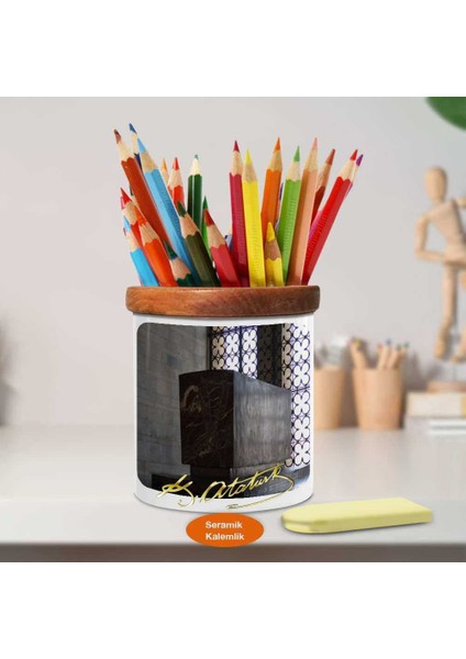 Anıtkabir Mustafa Kemal Atatürk Ahşap Seramik Kalemlik-A(58) fiyatları