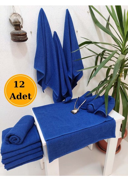 12'li Royal Mavi Pamuklu Berber Havlusu Kuaför Havlusu - 50x90 cm - Su Çekici ve Dayanıklı
