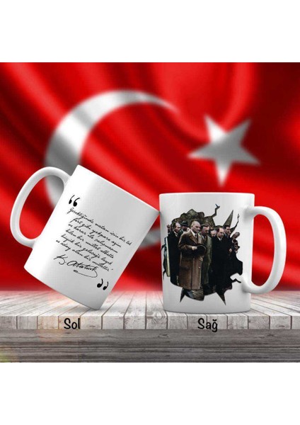 Asil Hediyelik Şapkalı Pardesülü Sivil Mustafa Kemal Atatürk - Atatürk'ün Sözleri -Kupa Bardak