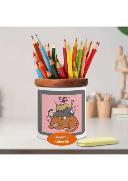 Uyuyan Sevimli Kediler Ahşap Seramik Kalemlik - 2148067988 fiyatları