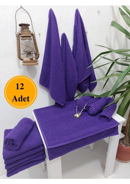 12'li Mor Pamuklu Berber Havlusu Kuaför Havlusu - 50x90 cm - Su Çekici ve Dayanıklı
