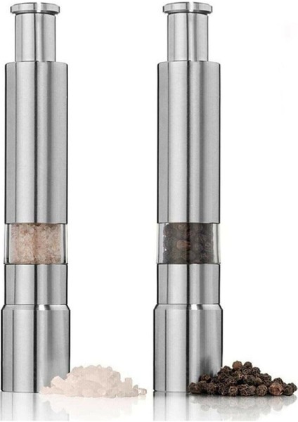 Karabiber Tuz Baharat Öğütücü Otomatik Basmalı Çelik Değirmen ( 2 Adet )