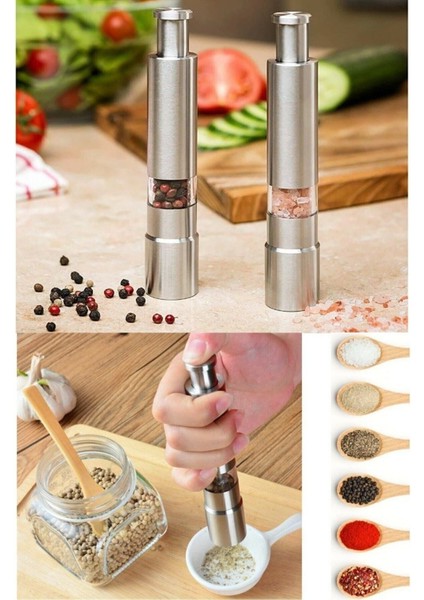 Karabiber Tuz Baharat Öğütücü Otomatik Basmalı Çelik Değirmen ( 2 Adet ) modelleri