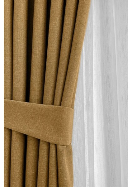 Hardal Şık Doğal Keten Fon Perde - Tek Kanat ve Bağlama Koluyla Beraber