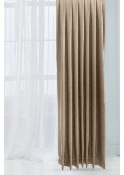 Bej Şık Doğal Keten Fon Perde - Sık Pileli Tek Kanat + Bağlama Kolu fiyatları