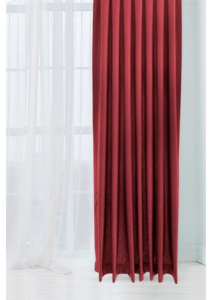 Bordo Şık Doğal Keten Fon Perde - Sık Pileli Tek Kanat + Bağlama Kolu fiyatları