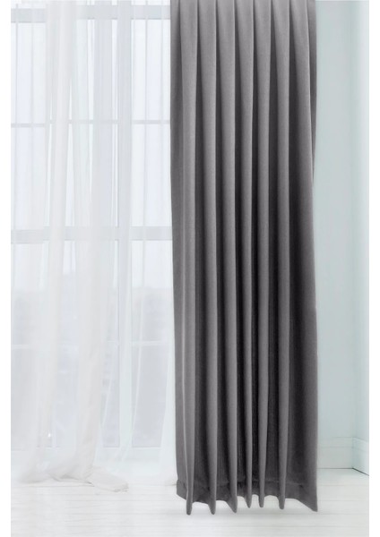 Antrasit Şık Doğal Keten Fon Perde - Sık Pileli Tek Kanat + Bağlama Kolu fiyatları