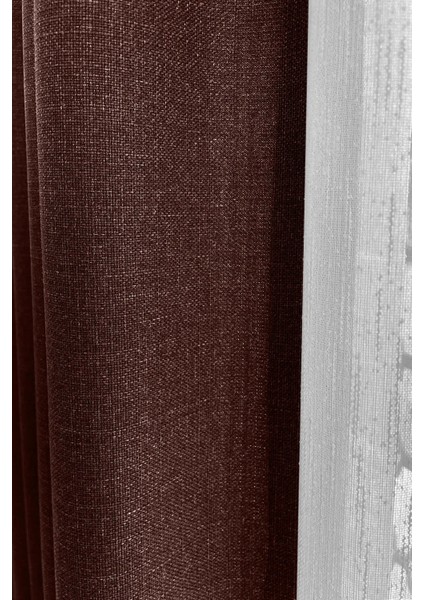 Kahverengi Şık Doğal Keten Fon Perde - Tek Kanat ve Bağlama Koluyla Beraber modelleri