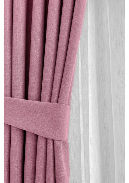 Gül Kurusu Şık Doğal Keten Fon Perde - Tek Kanat ve Bağlama Koluyla Beraber