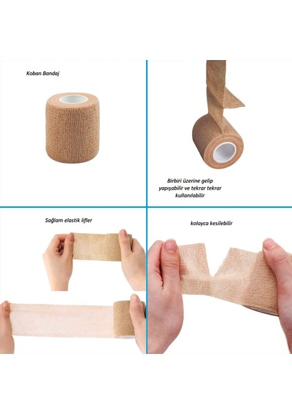 Koban Bandajı - Kendinden Yapışkanlı Bandaj - Coban Bandajı - Elastik Sargı Bandajı - Koban Bandajı 5cmx4.5 M.