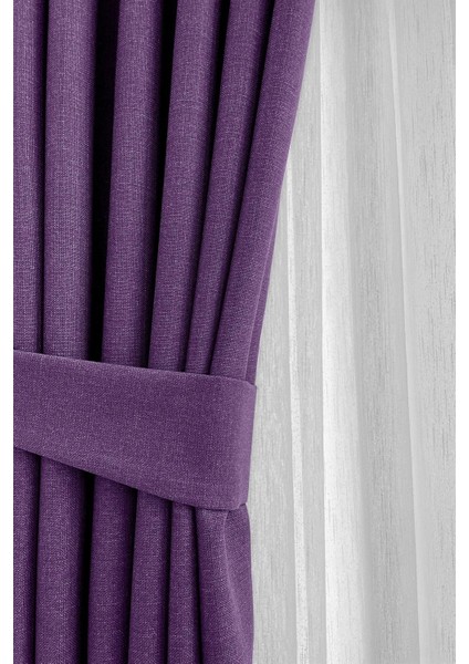 Mor Şık Doğal Keten Fon Perde - Tek Kanat ve Bağlama Koluyla Beraber