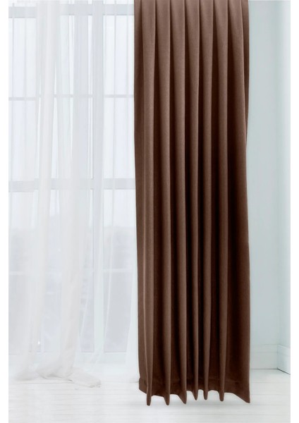 Sütlü Kahve Şık Doğal Keten Fon Perde - Tek Kanat ve Bağlama Koluyla Beraber fiyatları