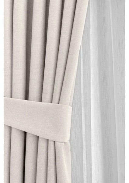 Krem Şık Doğal Keten Fon Perde - Tek Kanat ve Bağlama Koluyla Beraber