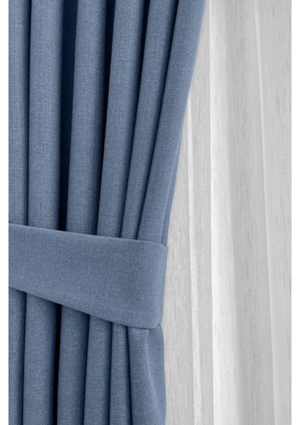 Indigo Şık Doğal Keten Fon Perde - Tek Kanat ve Bağlama Koluyla Beraber