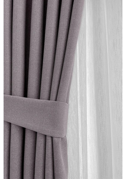 Açık Gri Şık Doğal Keten Fon Perde - Sık Pileli Tek Kanat + Bağlama Kolu