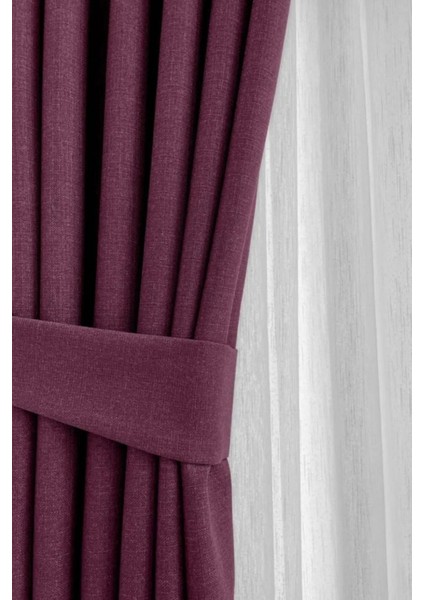 Vişne Şık Doğal Keten Fon Perde - Tek Kanat ve Bağlama Koluyla Beraber