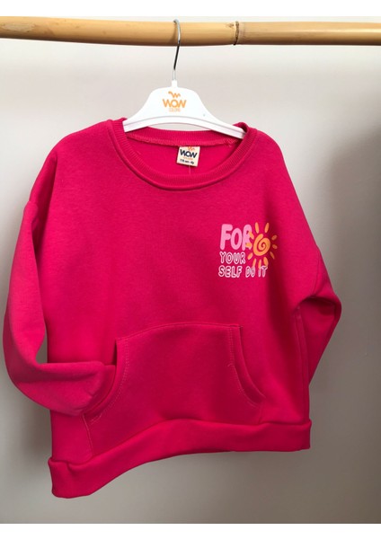 Kız Çocuk Pembe Renkli Cepli Sweat Modeli Kız Çocuk Sweatshirt Modelleri