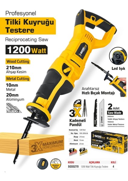 SGS5270 - 1200 Watt Elektrikli Tilki Kuyruğu Testere