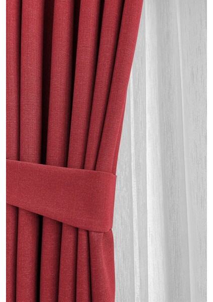 Bordo Şık Doğal Keten Fon Perde - Sık Pileli Tek Kanat + Bağlama Kolu