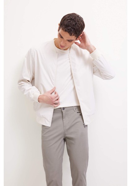 Slim Fit Bomber Mont Ceket Dar Kesim Kolej Yaka Fermuarlı Çift Cepli Mevsimlik Hafif D7319AX25SP
