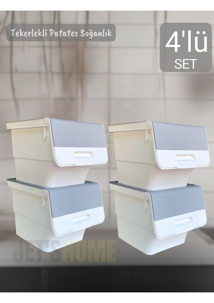 4’lü Tekerlekli Patateslik Soğanlık BPA Free Erzak Kutusu Sebzelik Oyuncaklık Gri 48 Lt