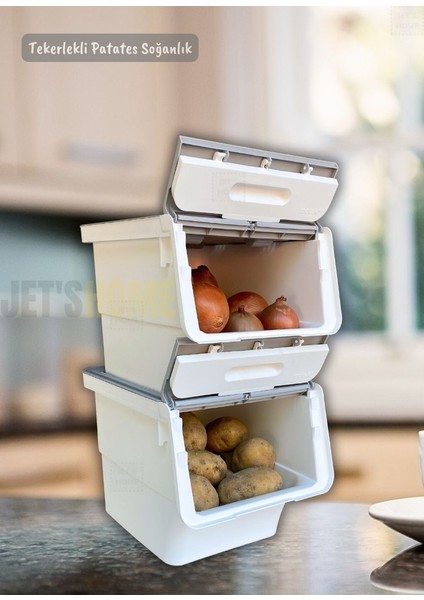 4’lü Tekerlekli Patateslik Soğanlık BPA Free Erzak Kutusu Sebzelik Oyuncaklık Gri 48 Lt modelleri