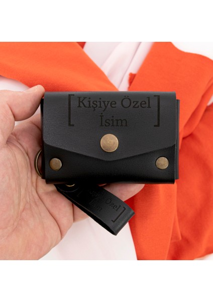 Siyah Renk Isme Özel Yüksek Kalite Bozuk Para Cüzdanı ve Anahtarlık Seti, Kişisel Aksesuar indirimleri