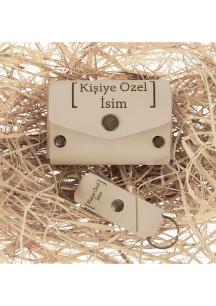 Sütlü Kahve Isme Özel Deri Cüzdan ve Anahtarlık Takım, Yüksek Kalite Aksesuar
