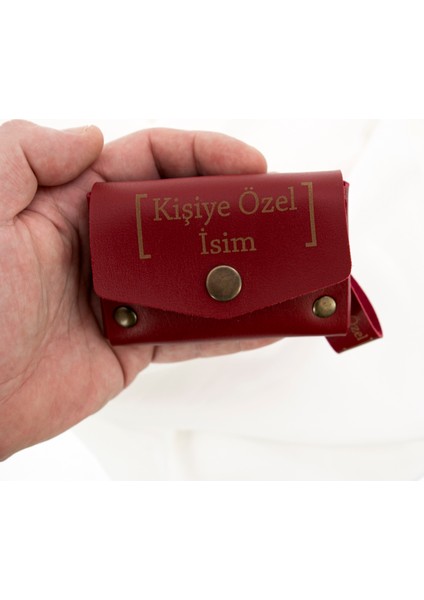 Bordo Renk Isme Özel Yüksek Kalite Bozuk Para Cüzdanı ve Anahtarlık Seti, Kişisel Aksesuar fiyatları