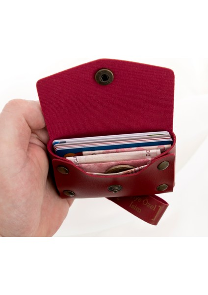 Bordo Renk Isme Özel Yüksek Kalite Bozuk Para Cüzdanı ve Anahtarlık Seti, Kişisel Aksesuar modelleri