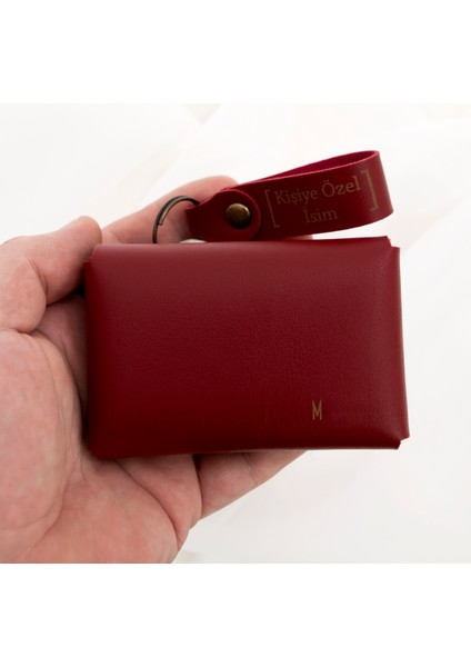 Bordo Renk Isme Özel Yüksek Kalite Bozuk Para Cüzdanı ve Anahtarlık Seti, Kişisel Aksesuar fırsatları