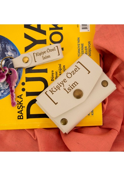 Taş Rengi Isme Özel Yüksek Kalite Bozuk Para Cüzdanı ve Anahtarlık Seti, Kişisel Aksesuar modelleri