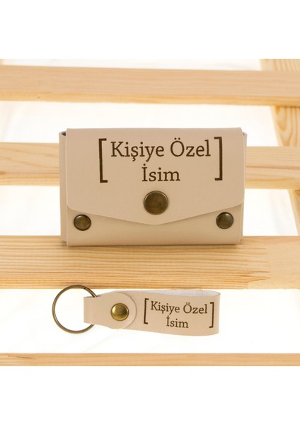 Sütlü Kahve Renk Isme Özel Yüksek Kalite Bozuk Para Cüzdanı ve Anahtarlık Seti, Kişisel Aksesuar