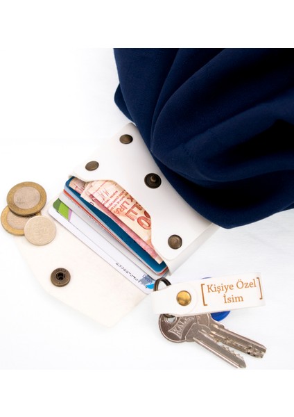 Beyaz Renk Isme Özel Yüksek Kalite Bozuk Para Cüzdanı ve Anahtarlık Seti, Kişisel Aksesuar indirimleri
