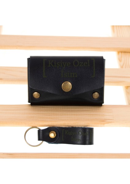 Lacivert Renk Isme Özel Yüksek Kalite Bozuk Para Cüzdanı ve Anahtarlık Seti, Kişisel Aksesuar