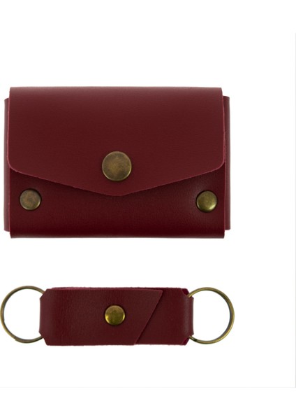 Bordo Renk Deri Cüzdan ve Anahtarlık Takımı, Yüksek Kalite Aksesuar