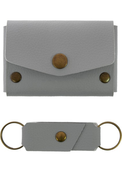 Gri Renk Deri Cüzdan ve Anahtarlık Takımı, Yüksek Kalite Aksesuar
