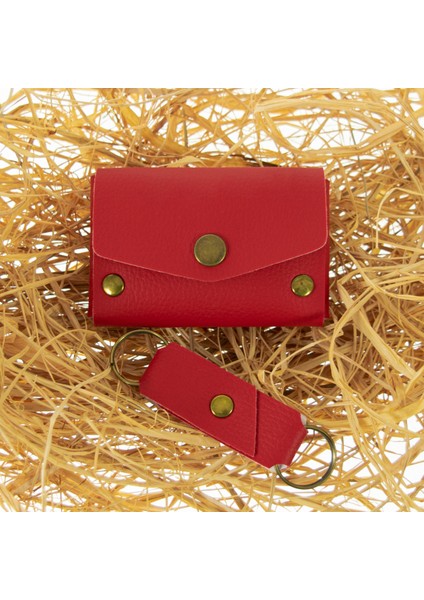 Kırmızı Renk Deri Cüzdan ve Anahtarlık Takımı, Yüksek Kalite Aksesuar