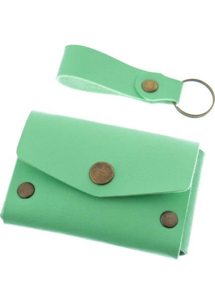 Fıstık Yeşil Renk Deri Cüzdan ve Anahtarlık Seti, Yüksek Kalite lik Ürün Seti